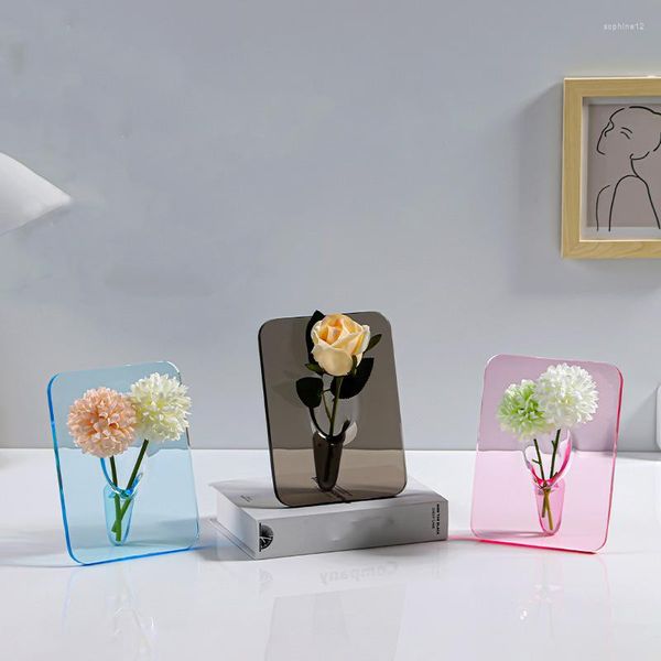 Vasos arte criativa po quadro vaso transparente acrílico plantas hidropônicas mini arranjo de flores utensílios de escritório em casa ornamentos