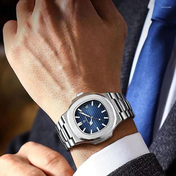 Armbanduhren 2023 Luxus Armbanduhr Männer Business Wasserdicht Mode Leuchtende Datum Quadratische Quarzuhr Büro Casual Party Schmuck Geschenke