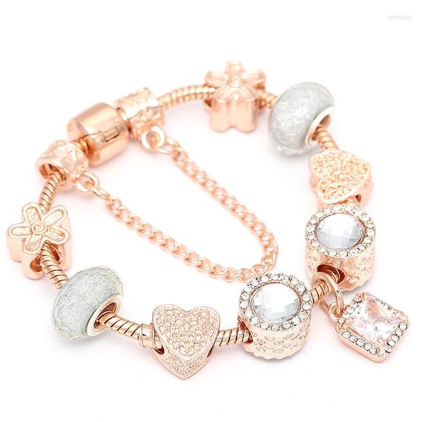 Bracciale donna a forma di cuore in oro rosa con filo adatto fai da te S925 catena in argento perline gioielli originali accessori fatti a mano all'ingrosso