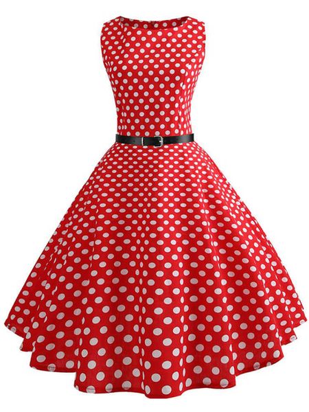 Rot Polka Dot Sommer Kleid Vintage Elegante Blumen Kleid Abend Party Kleider Sommerkleid Gürtel Vestidos Jurken 230808