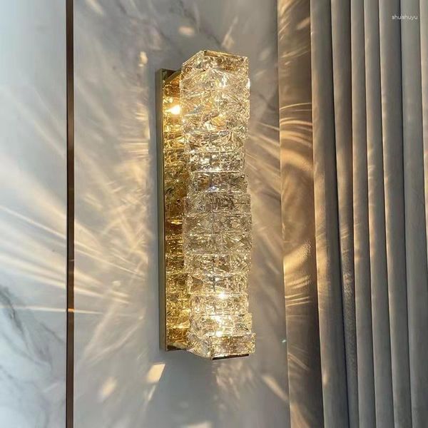 Lâmpada de parede luxo led cristal luz sala estar quarto cabeceira cromo ouro 26/46cm 110v 220v decoração interior do corredor