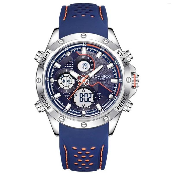 Relógios de pulso Boamigo luxo moda casual relógio azul homens militar digital analógico quartzo cronógrafo pulseira de borracha à prova d 'água esporte watchc