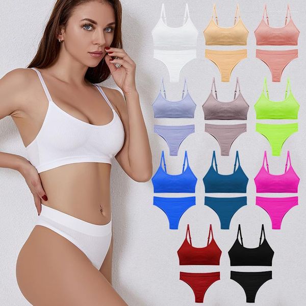 Set attivi 2 pezzi / set mutandine reggiseno senza soluzione di continuità da donna Set slip sportivi elasticizzati sexy slip perizoma stile slip Bralette Crop Top Intimo Lingerie