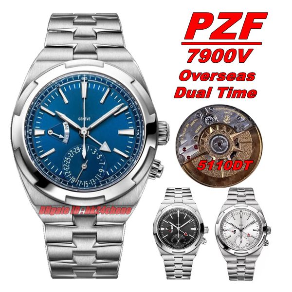 PZ Factory Orologi PZF 7900V 41MM Overseas Dual Time Cal.5110DT Orologio automatico da uomo quadrante blu Bracciale in acciaio inossidabile Orologi da polso da uomo