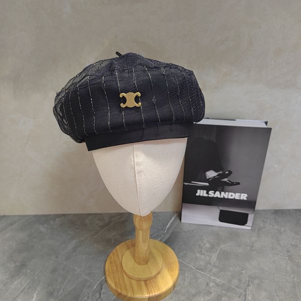 Berretto di lusso con diamanti pieni per donna, berretto firmato, pittore di moda, cappello a rete, cappello nero traspirante, celebrità