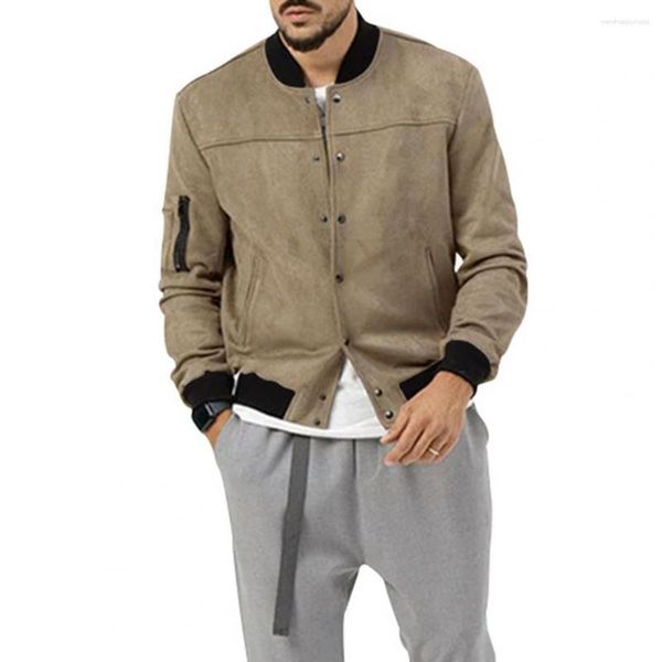 Jaquetas masculinas homens casaco casual elegante beisebol para outono inverno quente macio outerwear com colarinho punhos elásticos