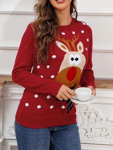 Женские свитера, женские рождественские милые пуловеры с круглым вырезом и длинными рукавами и цветочным принтом лося, трикотажные повседневные осенние топы
