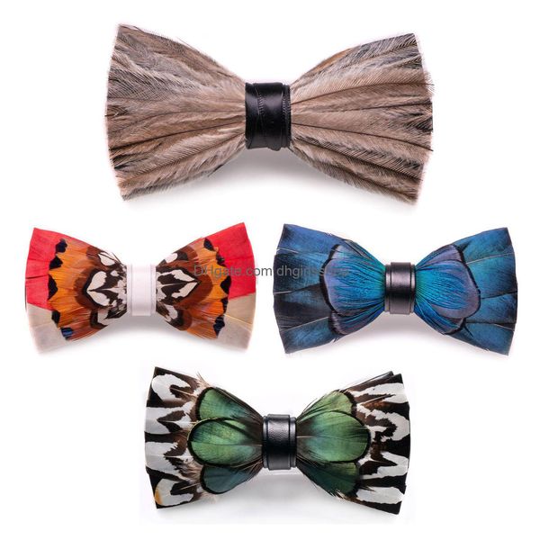 Gravatas Jemygins Design Mens Bow Tie Moda Handmade Pena Bowtie Presente para Festa de Aniversário Homens Terno Acessórios Drop Delivery Dhif3