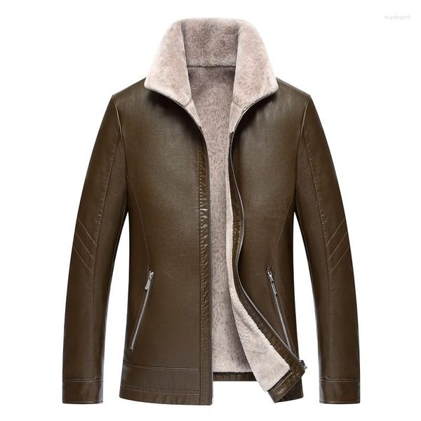 Jaquetas masculinas 1711 moda inverno homem roupas masculinas pele de ovelha casaco de couro lapela de meia-idade casual jaqueta fina