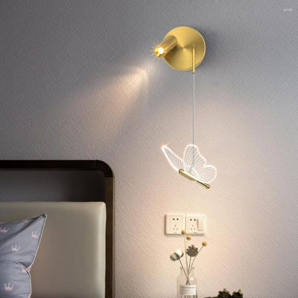 Wandleuchte, LED-Schlafzimmer, nordisch, minimalistisch, modern, Bar, Netz, roter Schmetterling, Hintergrundbeleuchtung, Luxus-Nachttisch