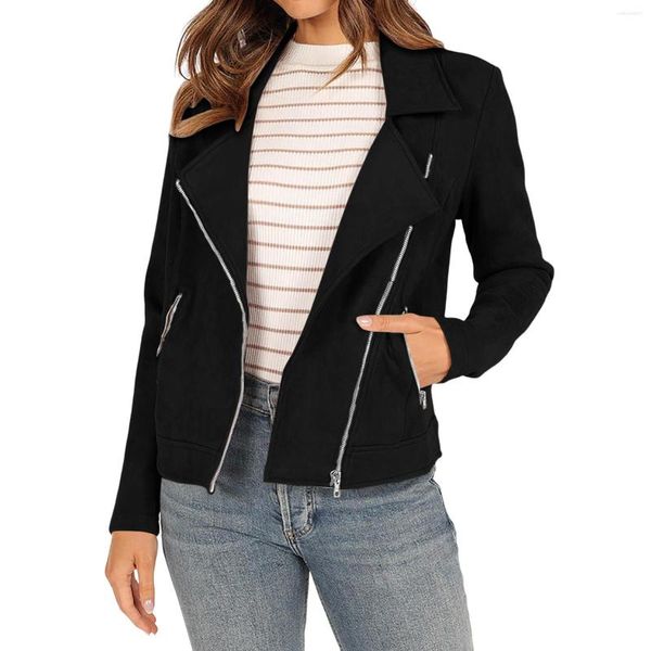 Женские куртки, осенняя мотокуртка из искусственной замши, модные короткие повседневные пальто на молнии с длинными рукавами и карманами, женские куртки