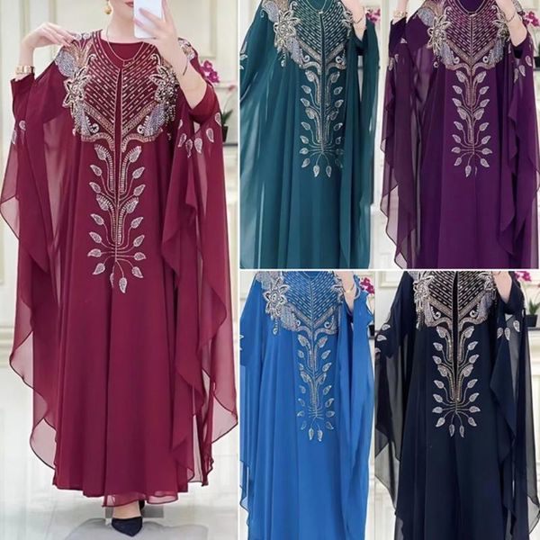 Casual Kleider Maxi Kleid Frauen Stickerei Diamant Lose Sommer Muslimischen Mode Elegante 2 Stück Set Lange Weibliche