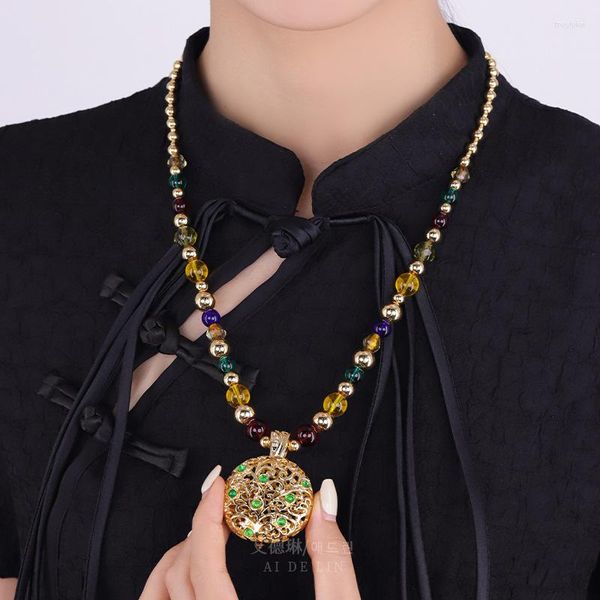 Ожерелья с подвесками, летнее французское ретро ожерелье с растительным резным стеклом, женское модное легкое роскошное колье с высоким смыслом, все