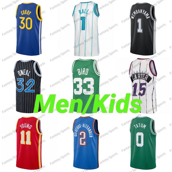 Homens Juventude Trae Young Basketball Jersey Shai Gilgeous Alexander Stephen Curry Giannis Larry Bird Grant Hill Devin Booker Shaquille 32 ONeal Preto Costurado