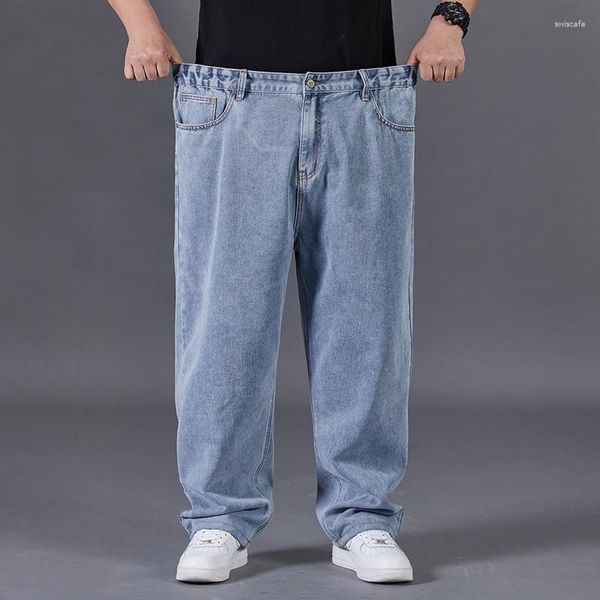 Herren-Jeans, Übergröße 46, 48, 50, locker, elastisch, hohe Taille, gerade Röhre, übergroße Hosen, Freizeit, tiefer Schritt, Fettleibigkeit