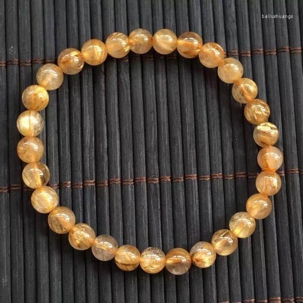 Bracciale con perline rotonde di quarzo rutilato, oro naturale, filo da 6 mm, solo uno