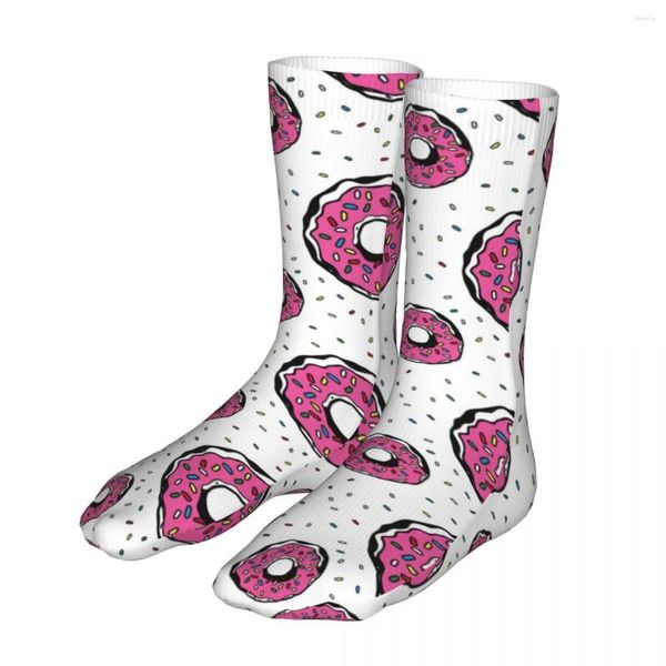 Meias masculinas Happy Pink Donuts Mulher 2023 Homens Cute Food Cycling Sock