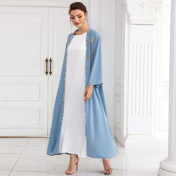 Roupas étnicas Conjunto de roupas muçulmanas 2023 Ramadan Mulheres Long Abaya Dubai Kimono Cardigan Islâmico Maxi Robe Kaftan Luxo Strass Árabe