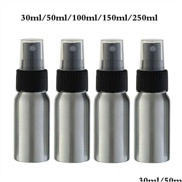 Verpackungsflaschen Großhandel 30 ml 50 ml 100 ml 250 ml Aluminium leerer Zerstäuber nachfüllbar pro Reisesprühflasche mit weißer/schwarzer Kappe