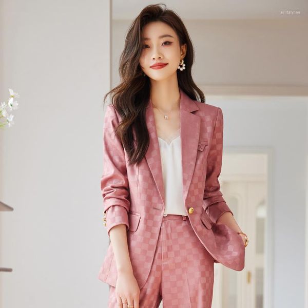 Zweiteilige Damen-Hosen, modisch, rosa Blazer, Damen-Business-Anzüge, Hosen- und Jacken-Sets, Büro-Damen-Arbeitsuniform-Stile, weibliche Hosenanzüge