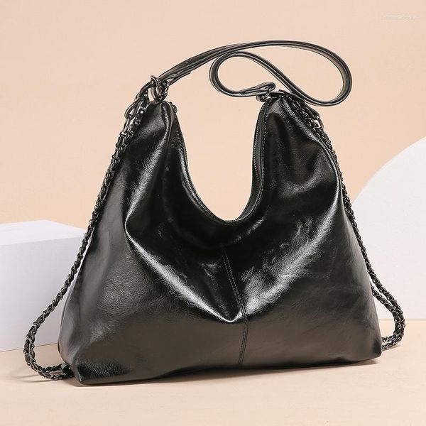 Sacos de noite feminino preto axila bolsa de ombro amantes originais oblíqua-span mochila dois-em-um grande cera de óleo pu couro hobos bolsa