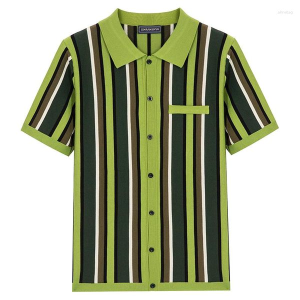 Polos masculinos 2023 casual camisa polo de malha lazer retalhos turn down botões manga curta camiseta respirável M-3XL luz luxo