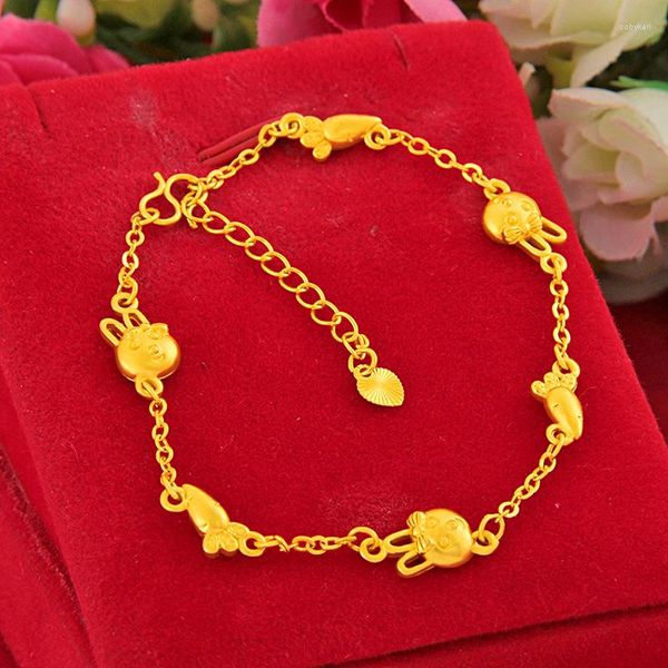 Strand Lovely Carrot Bracelet Amarelo Ouro Cheio Estilo Doce Fino Para Mulheres Meninas