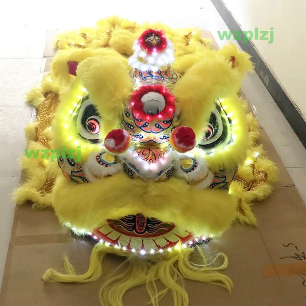 Traje de dança do leão do sul amarelo claro led tamanho adulto fantasia de mascote folclórica chinesa Halloween Christmas Club evento de festa folclórica chinesa fantasia de carnaval