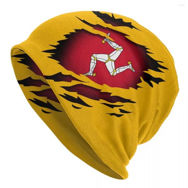 Berets Isle Of Man Flagge Motorhaube Hut Strickmützen Männer Frauen Cool Unisex Warme Winter Beanies Cap