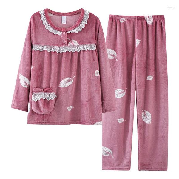 Mulheres Pijamas Est Grande Tamanho M-4XL Mulheres Flanela Pijama Inverno Grosso Quente Feminino Pijama Manga Longa Casual Senhoras Macias Coral Fleece