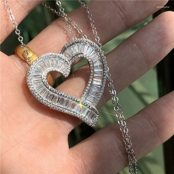 Collane con ciondolo Grande cuore in vero argento tibetano a forma di T con diamanti CZ Collana di fidanzamento per matrimonio per donne Regalo nuziale