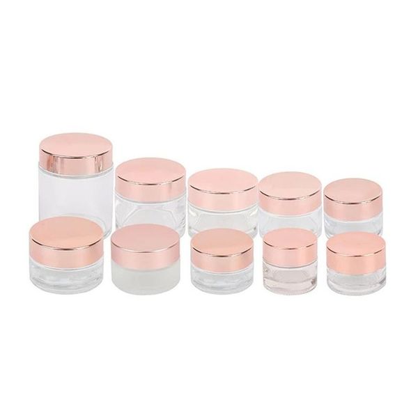 Frascos de embalagem atacado frascos de vidro fosco creme recipientes cosméticos com tampa de ouro rosa 5g 10g 15g 20g 30g 50g 100g loção lip bal otqvr