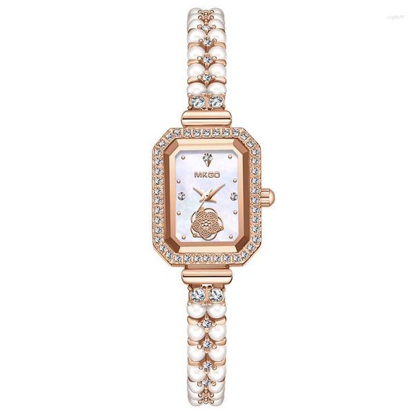 Relógios de pulso uthai w40 relógio para mulheres pérola fritillary quadrado impermeável moda luxo ametista diamante incrustado senhora pulseira