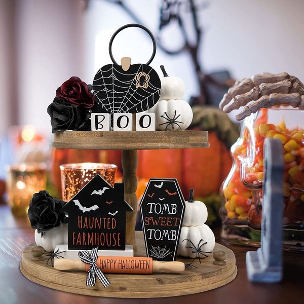 Dekorative Objekte Figuren Halloween Tiered Tablett Dekor Grab Spukhaus Dekorationen Nützliche Dinge für Zuhause Wohnzimmer Garten Atmosphäre Ornament 230905