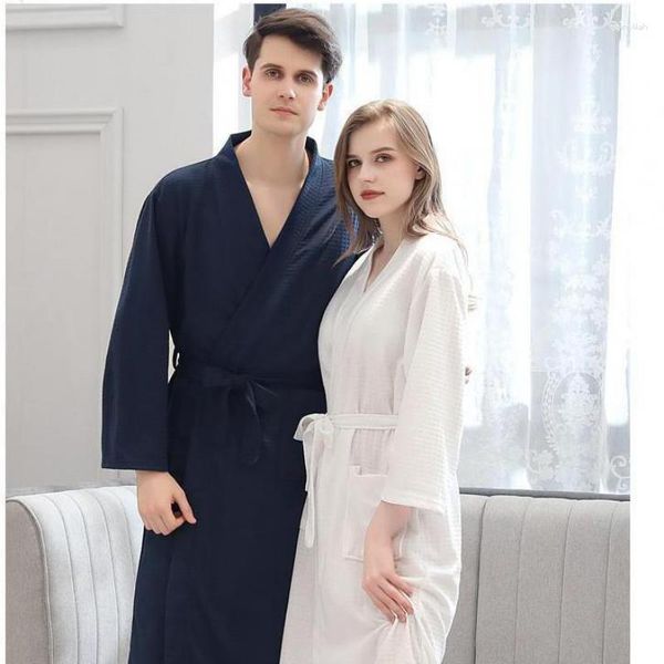 Indumenti da notte da donna unisex Solid Waffle Robe da donna morbido accappatoio da uomo casual camicia da notte altamente assorbente pigiama allentato Homewear camicia da notte