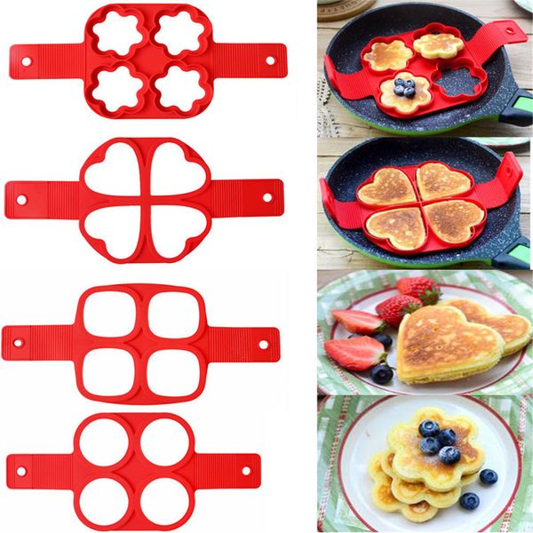 Ferramentas de ovo panqueca fabricante multi forma 4 buraco antiaderente silicone molde anel omelete bolo crianças café da manhã 230906