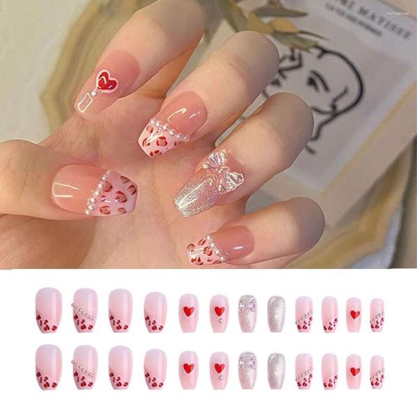 Falsche Nägel 24 Stück Ballerina Pearl Love Crystal Fake Press On Full Cover Französische Nagelspitzen Abnehmbare Maniküre