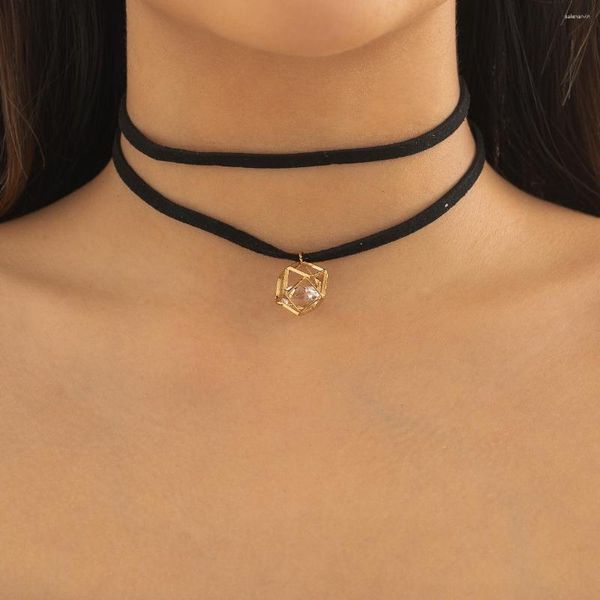 Choker 2023 Elegante Multilayer Schwarz Kurze Halskette Frauen Mi Braut Gothic Kristall Anhänger Schlüsselbein Kette Schmuck Collier Femme