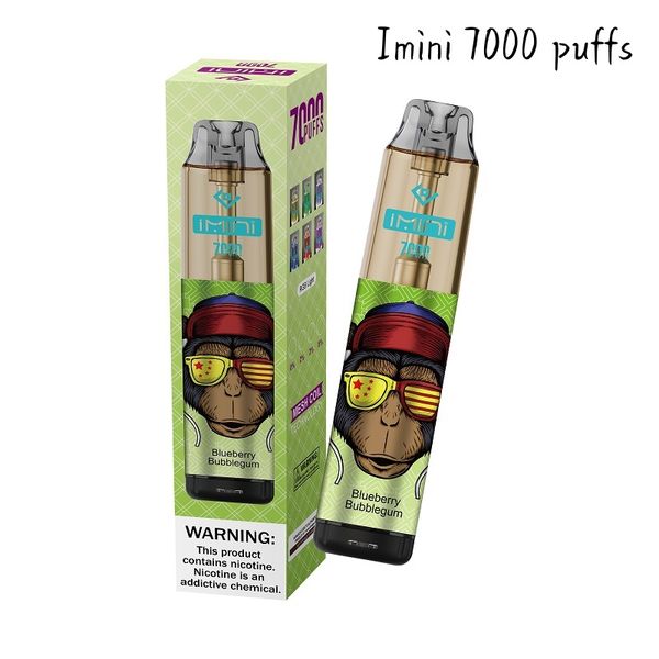 Autêntico imini 56 sabores regulares 7000 Puffs Vape descartável 0% 2% 3% 5% Piscando 6 cor RGB Design de tanques 850mAh tipo C Recarregável Mini-cigarro e-cigarro Puff 7k