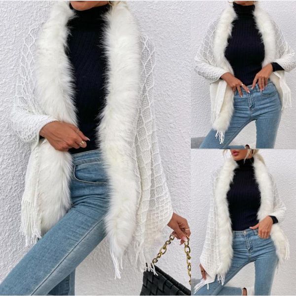 Kadın Sweaters 2023 Sonbahar ve Kış Kadının Lüks Yün Yaka Tassel Tassel Sweater Ceket