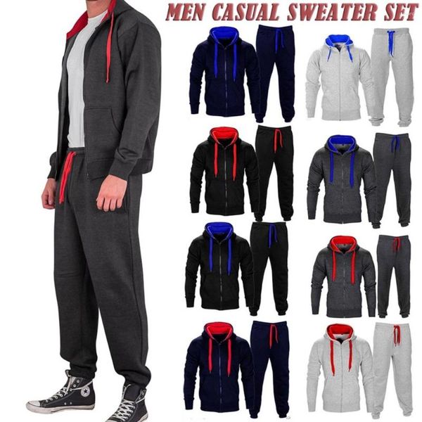 Tracksuits masculinos casual moletom conjunto com capuz calças superiores jogger ginásio cor sólida magro hip hop estilo esportivo