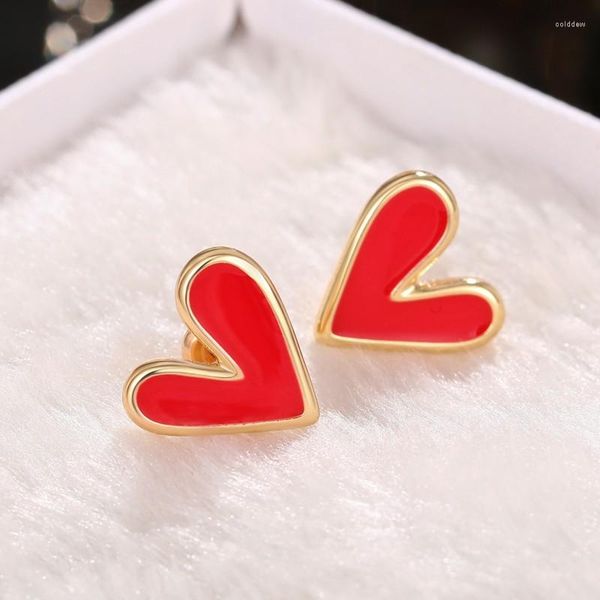 Orecchini a bottone Huitan smalto cuore rosso fatto a mano per signora squisito amore accessorio per l'orecchio abbigliamento quotidiano moda versatile gioielli da donna