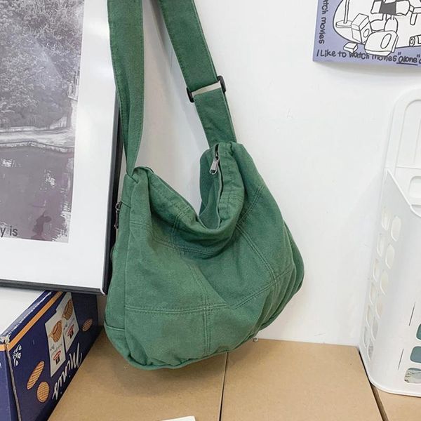 Sacos de noite Feminino Casual Canvas Tecido Hobo Slouchy Bolsa de Ombro Estudante Pano Têxtil Tamanho Médio Livro Escolar Ita Side Sling Bolsa