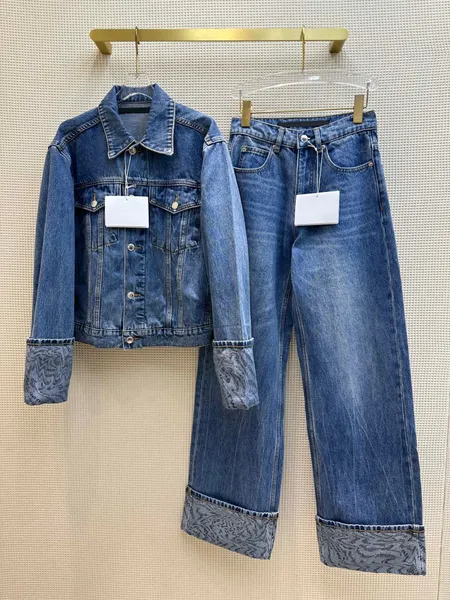 Pantaloni in denim a due pezzi da donna firmati Moda donna Completo tutto-fiammifero Giacca casual a maniche lunghe Pantaloni a vita alta Tuta ampia in due pezzi