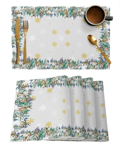 Tapetes de mesa 4/6 peças inverno natal pinheiro alce flocos de neve cozinha placemat decoração de jantar tapete para casa tigela