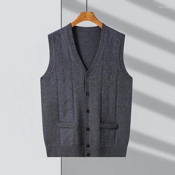 Gilet da uomo Maglione da uomo Gilet autunnale con scollo a V senza maniche Cardigan in maglia Maschile Business Lavoro Casual Cappotto di abbigliamento di marca di alta qualità