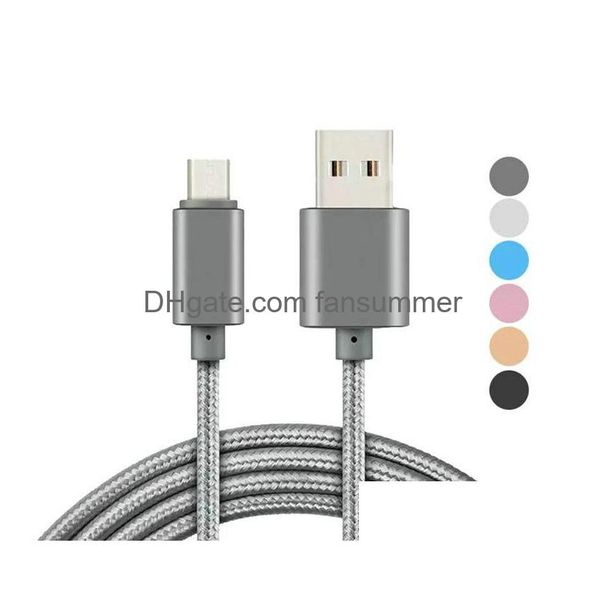 Metallgehäuse, geflochtenes Micro-USB-Kabel, 2 A, langlebig, Hochgeschwindigkeitsladung, Typ C, Schnellladegerät für Android-Smartphones, Drop-Lieferung, Dhw3R