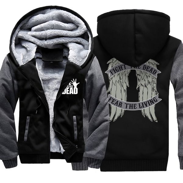 Herrenjacken Film The Walking Dead Wings Print Herren Hoodie Mode Lässige Mäntel Winter Print Trainingsanzug Lose Übergroße verdickte Jacke Mann 230905