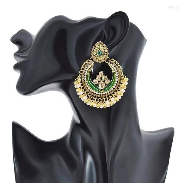 Orecchini pendenti con perline nappe da donna pendenti con strass retrò bohémien pavone Jhumka vintage boho etnico femminile