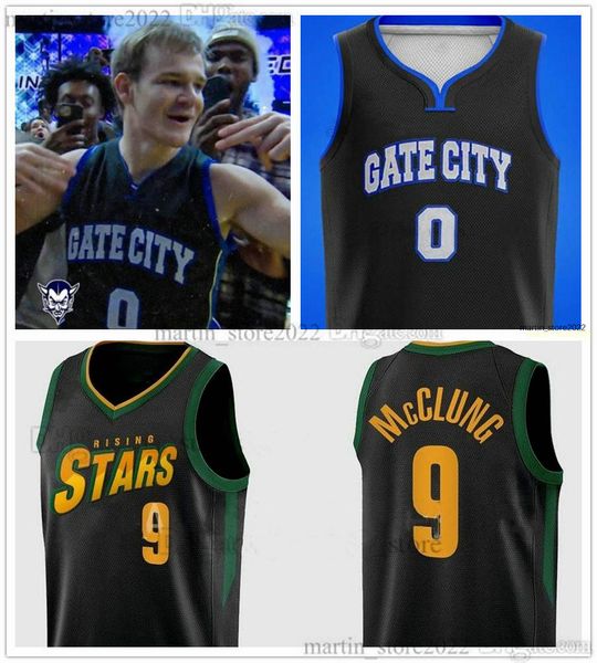 Баскетбольные майки Rising Stars 2023 9 Mac McClung Gate, черно-белые спортивные рубашки для средней школы города